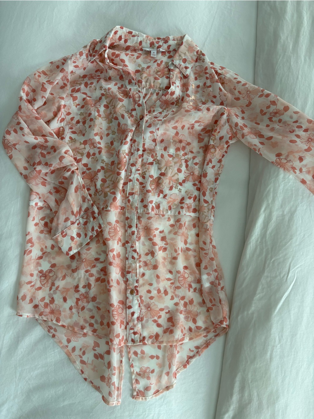 Candie's Pink Floral Sheer Long-Sleeve Blouse